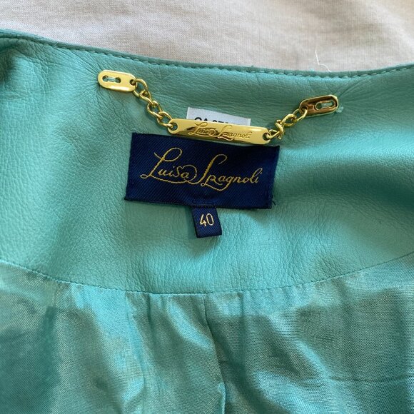 Luisa Spagnoli Long Sleeve Teal Genuine Leather Jacket Women's Size Medium 40 - Picture 8 of 9